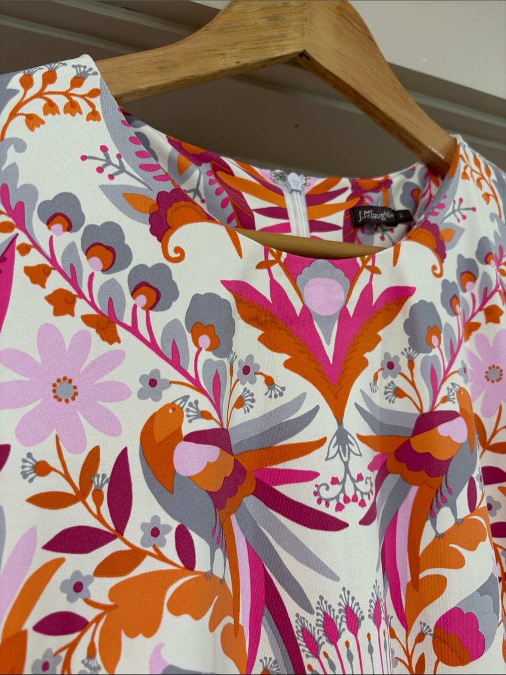 J. McLaughlin Catalina Exotic Bird Flower Print Dress, Size L - Picture 8 of 12
